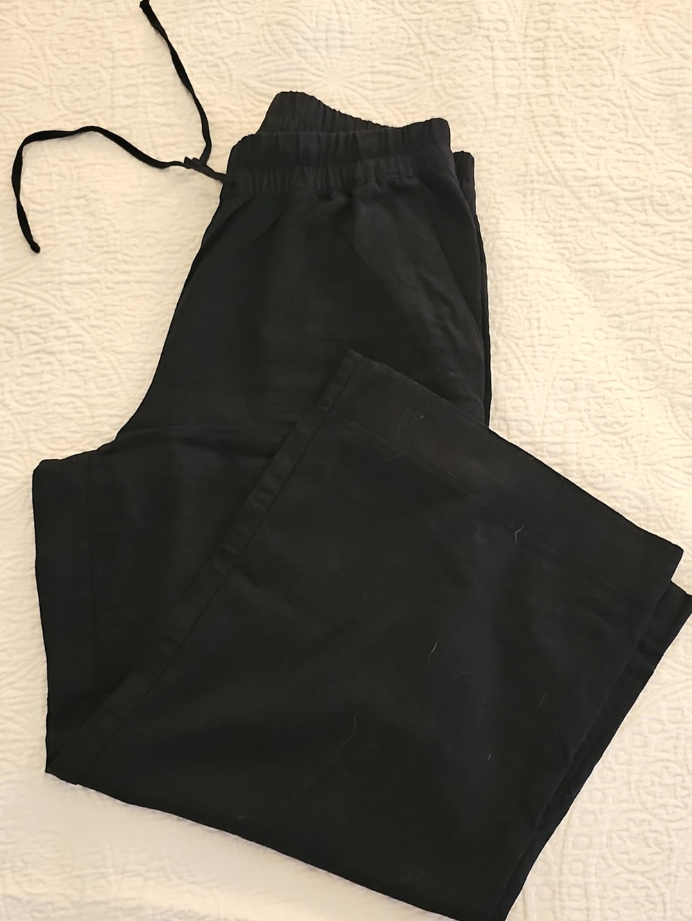 a new day Women's Wide-Leg Black Linen Drawstring Pants